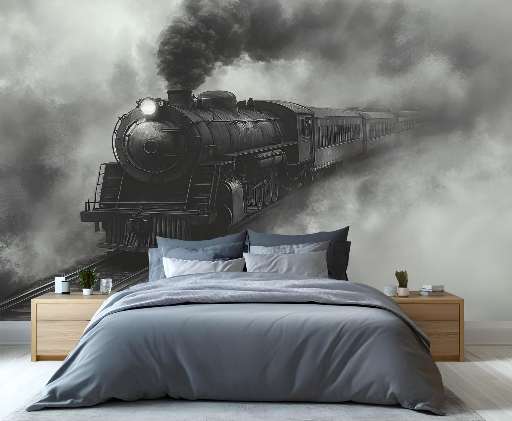 YXQAIED Vintage Train Wallpaper, Steam Train Wallpaper for Living Room, Black and Gray Bedroom Wall Paper, Not Self Adhesive Marine Life 3D Large Mural & Home Decor Poster, 366x254cm — image 1