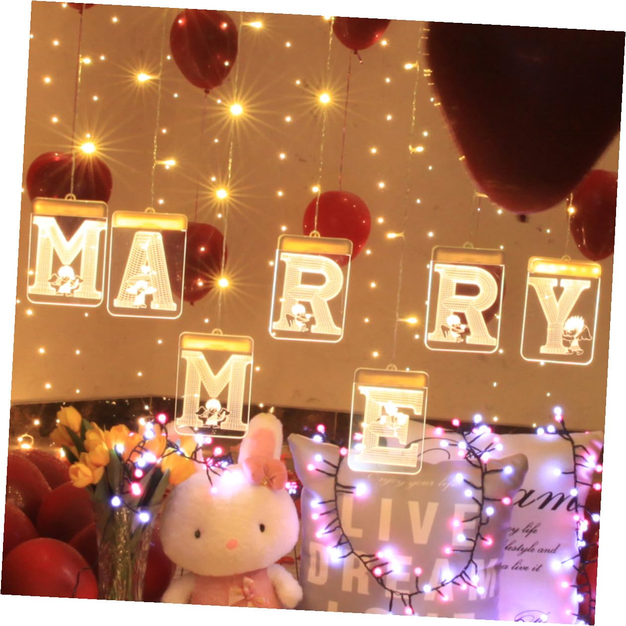 Heirate Mich USB LED Lichterkette, Beige Acryl, Romantisch | Warmweißes Licht, Flammenlos und Stromsparend, für Party und Tischdeko