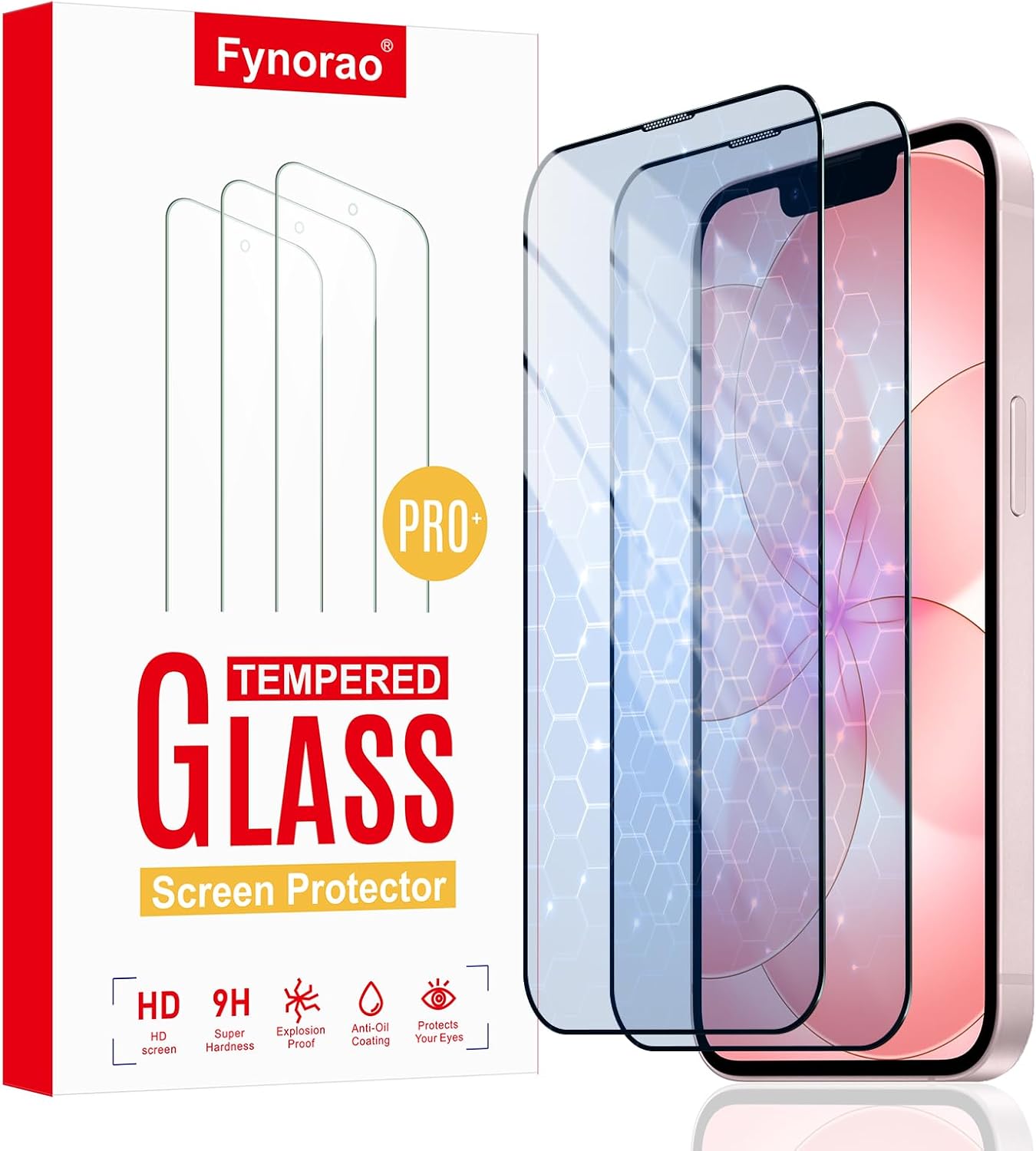 2-Pack Anti-Blue Light Screen Protector for iPhone 17e/16e/13 Pro/13/14, Gradient Colorful Tempered Glass Film, Eye Protection, HD, Anti-Shatter, Anti-Scratch, 9H Hardness, Case Friendly, Bubble Free