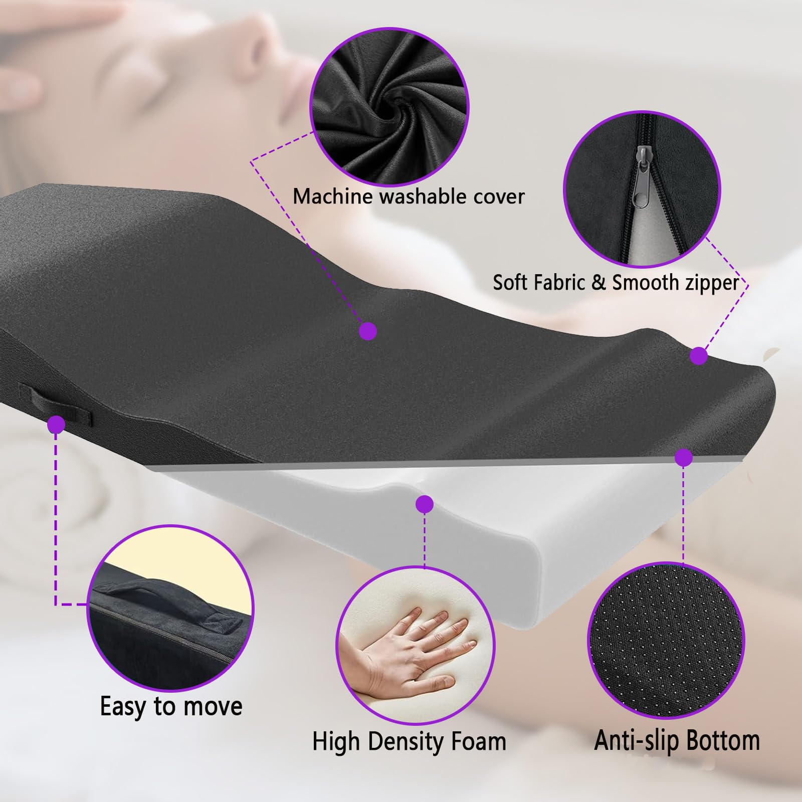 Lit à cils Wave - Surmatelas - 180 x 60 cm - Mousse ondulée - Ergonomique - Pour chaise longue cosmétique, table de massage, spa et salon de beauté (matelas uniquement)