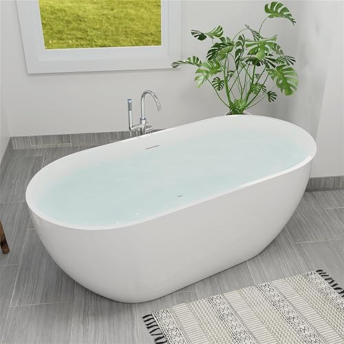 Miniatura 8 de Mokleba Bañera independiente de acrílico de 66 pulgadas, con una sola pantufla, bañera de pie con desbordamiento ranurado integrado, drenaje cromado