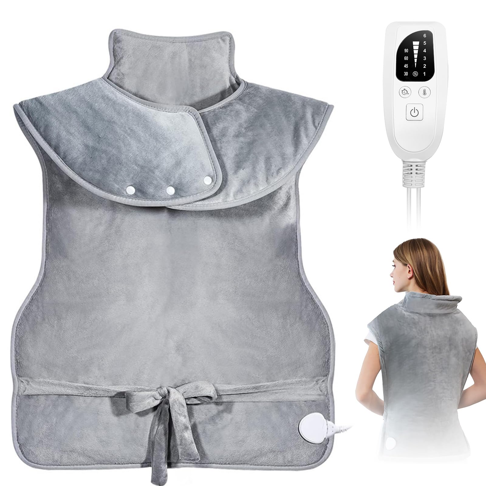 Souvik Coussin Chauffant pour dos, Electrique Epaule Taille et Nuque, Couverture Chauffante, pour Femmes Hommes, 6 Modes de Chauffage, 4 RéGlages de Minuterie, Lavable en Machine, Chauffage Rapide