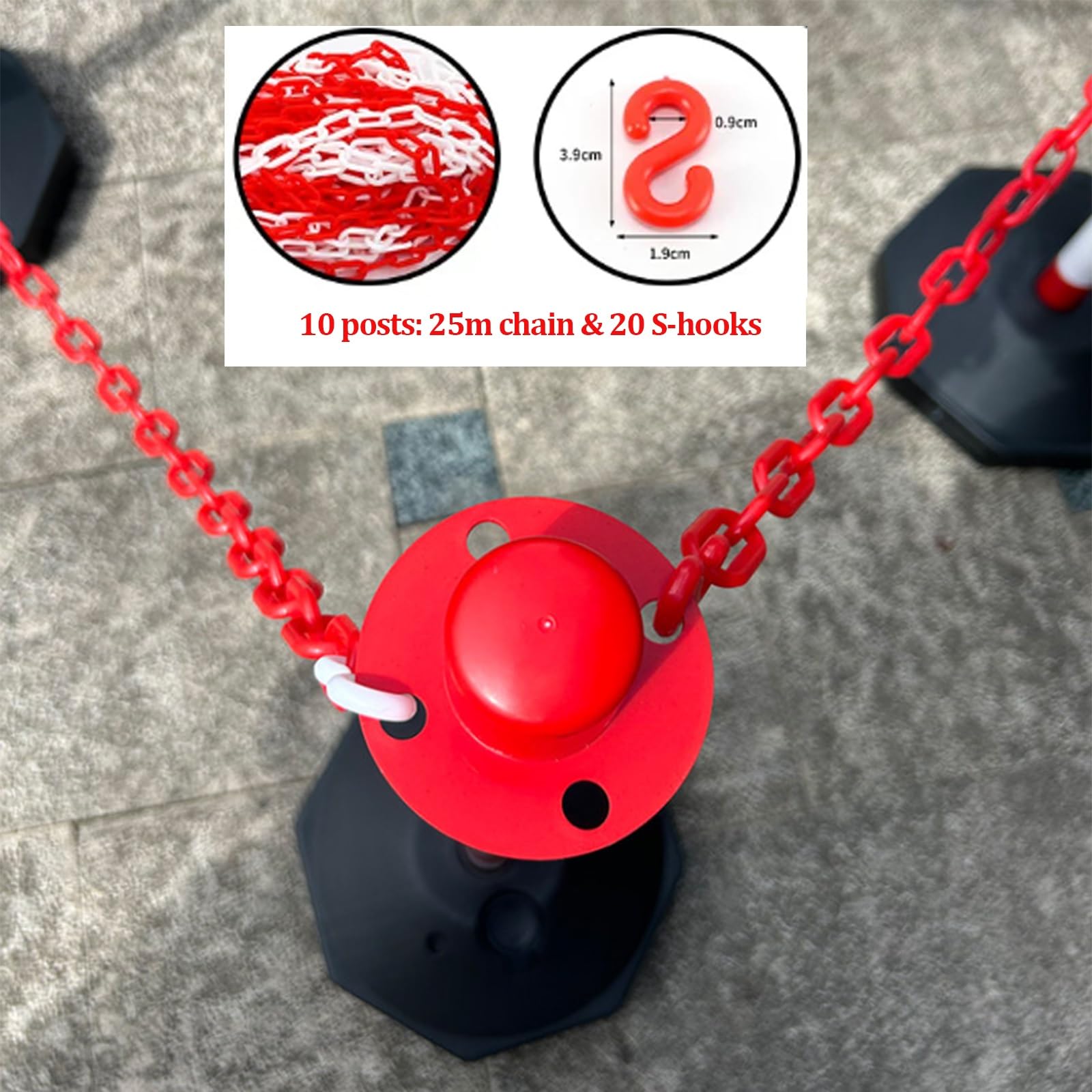 Paquete de 2 a 10 conos de señalización vial de 86 cm (34 pulgadas), con base de goma negra con peso, cadena de plástico, collares reflectantes desmontables(Red+White,10posts)
