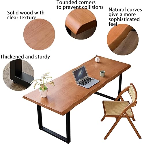 Miniatura 5 de Elegante escritorio de oficina de madera maciza con base de metal resistente, escritorio ejecutivo duradero para computadora o mesa de comedor en