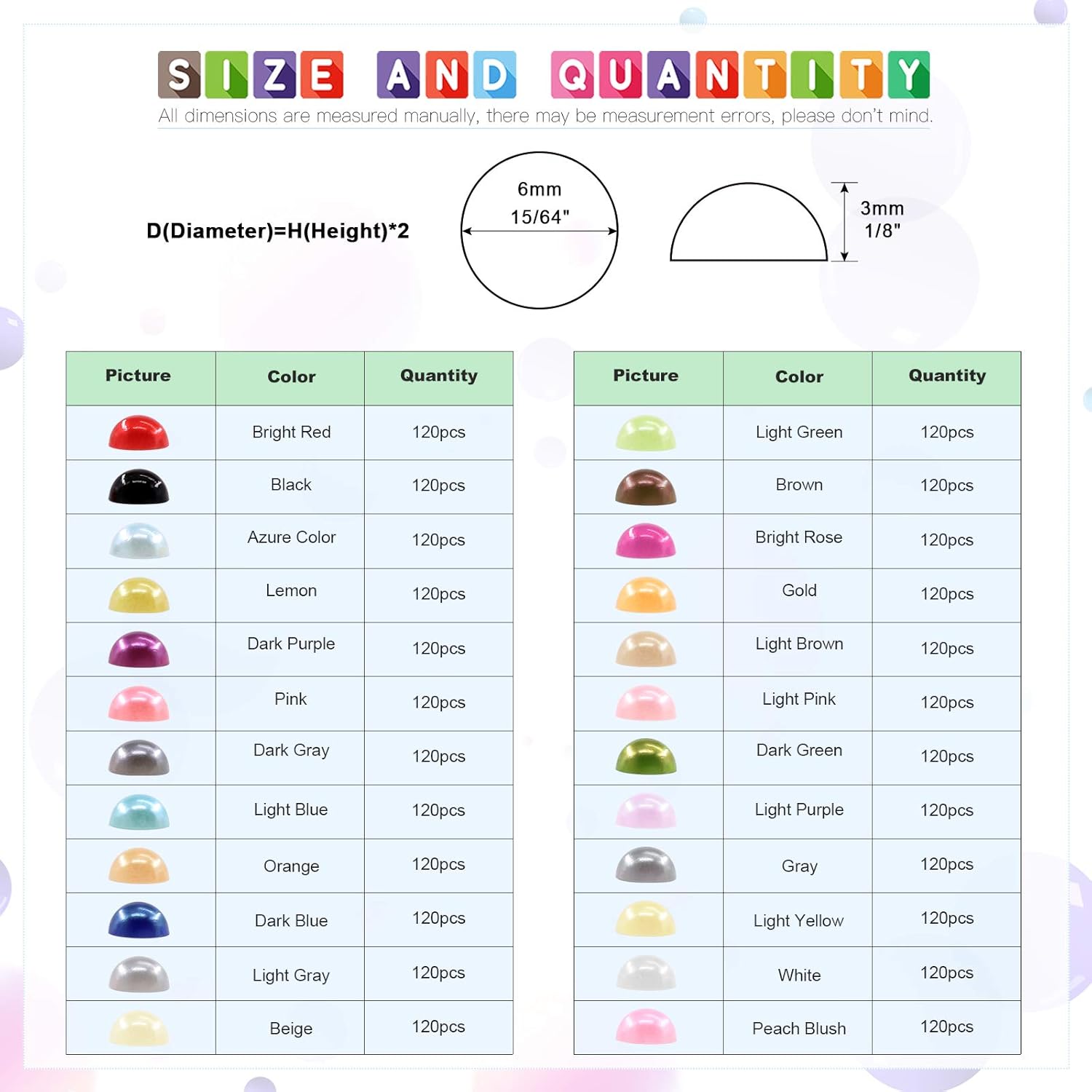 Glarks 2880Pcs 6MM 24 Colors Beads Flat Back Half Round Pearl Bead Cabochon Pearl Flatback Beads Set - Image 2