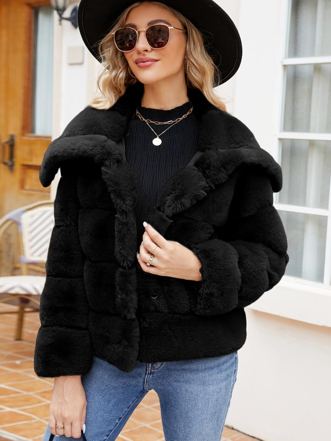 Simplee Apparel Womens Faux Fur Coat Fleece Cropped Jacket Long Sleeve Fur Coats Warm Winter Jackets 2025 - Image 3