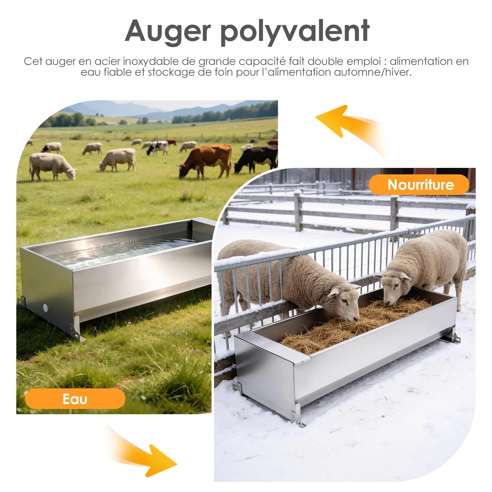 50 litres Bac à Abreuvoir avec Flotteur 1/2 Pouce, Abreuvoir Automatique avec Kit de Connexion, Bac à Abreuvoir à Flotteur avec Supports, Distributeur d’Eau pour Chevaux, Chèvres, Bœufs