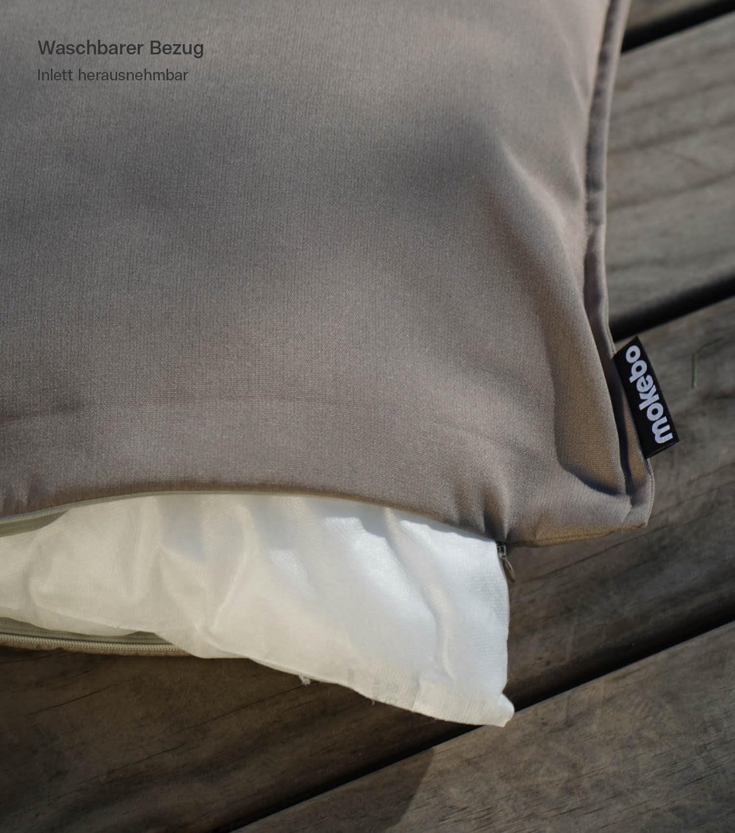 mokebo® Outdoor Kissen 'Das Ruhepolster' 2er-Set, (50x30cm) Terrassendeko, Sofakissen oder Kissen für Balkon, Terasse oder Garten, Dekokissen Bezug aus feinem Outdoorstoff in Taupe