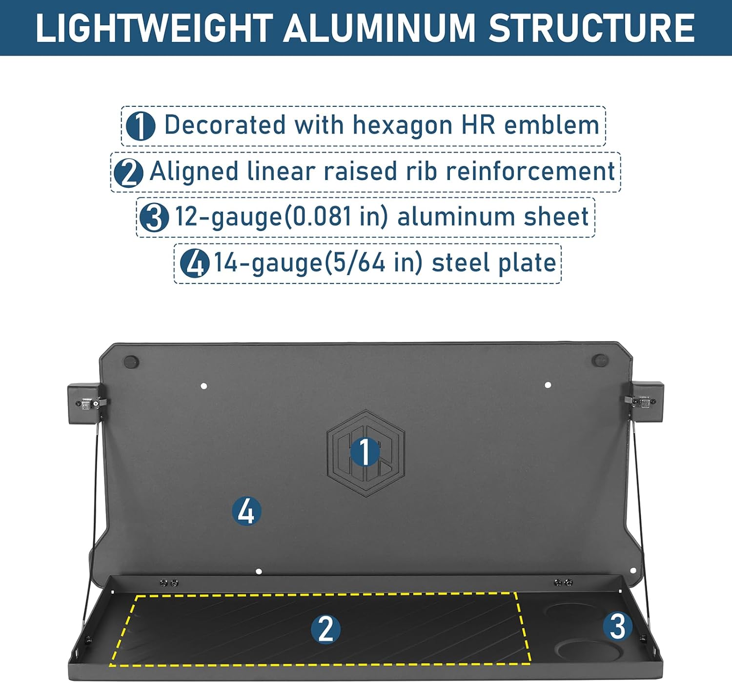Hooke Road Tailgate Foldable Table Cargo Shelf for 2018-2026 Jeep Wrangler JL JLU Unlimited 2/4 Doors, Rear Door Storage Rack, Sturdy Camping Prep Table, Overlanding Trail Gear Platform