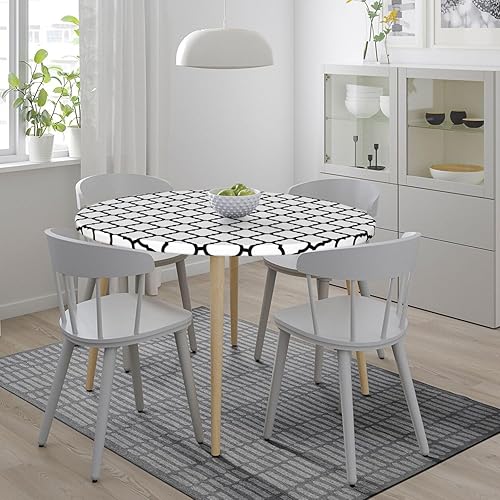 Miniatura 2 de Mantel redondo impermeable de vinilo, ajustable con borde elástico, de plástico, para fiestas, Navidad, exteriores, interiores, color blanco y