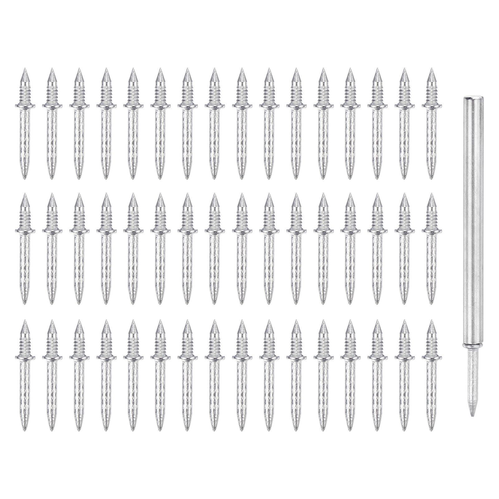 QUARKZMAN 800 Piezas Clavos de Rosca de Rodapié de Doble Cabeza con 8 Herramientas de Manga Específicas Clavos de Rosca de Acero al Carbono con Revestimiento de Zinc Plata