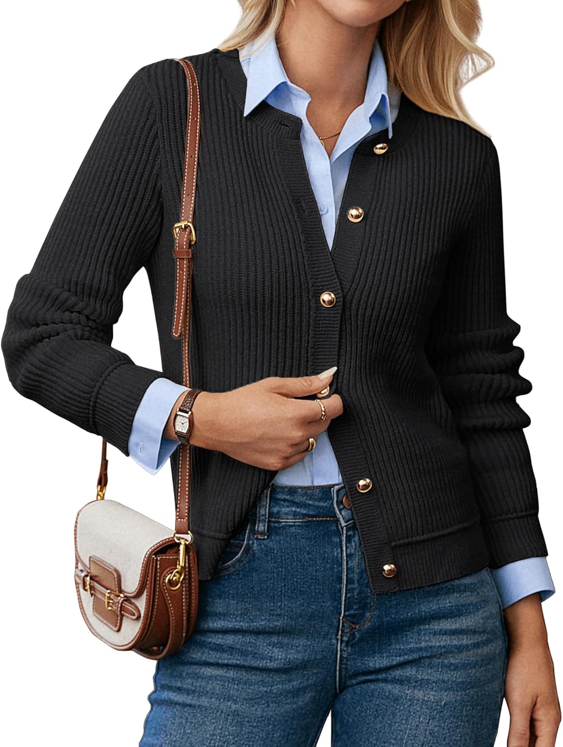 GRACE KARIN Knit Cardigan Sweaters for Women Long Sleeve Ribbed Button Up Sweater 2026 Spring Casual Jacket