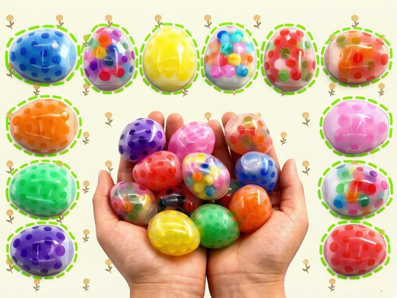 24 Pack Easter Stress Balls, Easter Mini Eggs Squeeze Balls Squishy Fidget Toys for Easter Basket Stuffers Easter Egg Fillers Party Favor Gifts