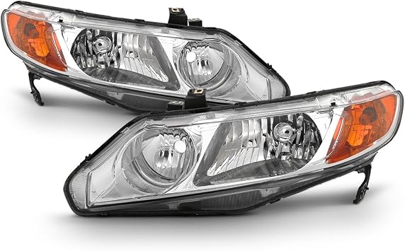 ACANII - For 2006-2011 Honda Civic 4-Door Sedan Chrome Housing Headlights Headlamps Replacement Driver + Passenger Side