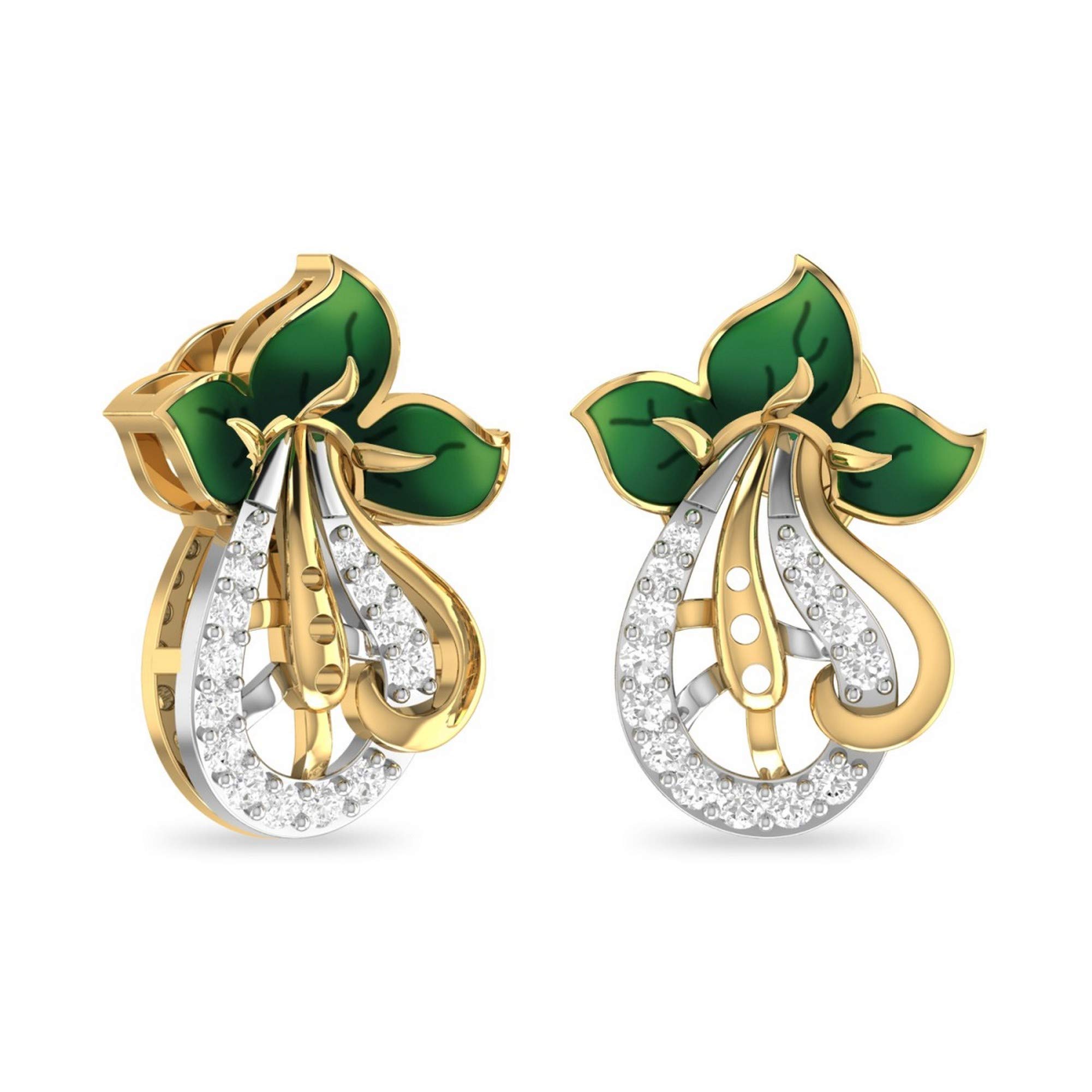 Yellow Gold and Diamond Stud Earrings for Women-image-39