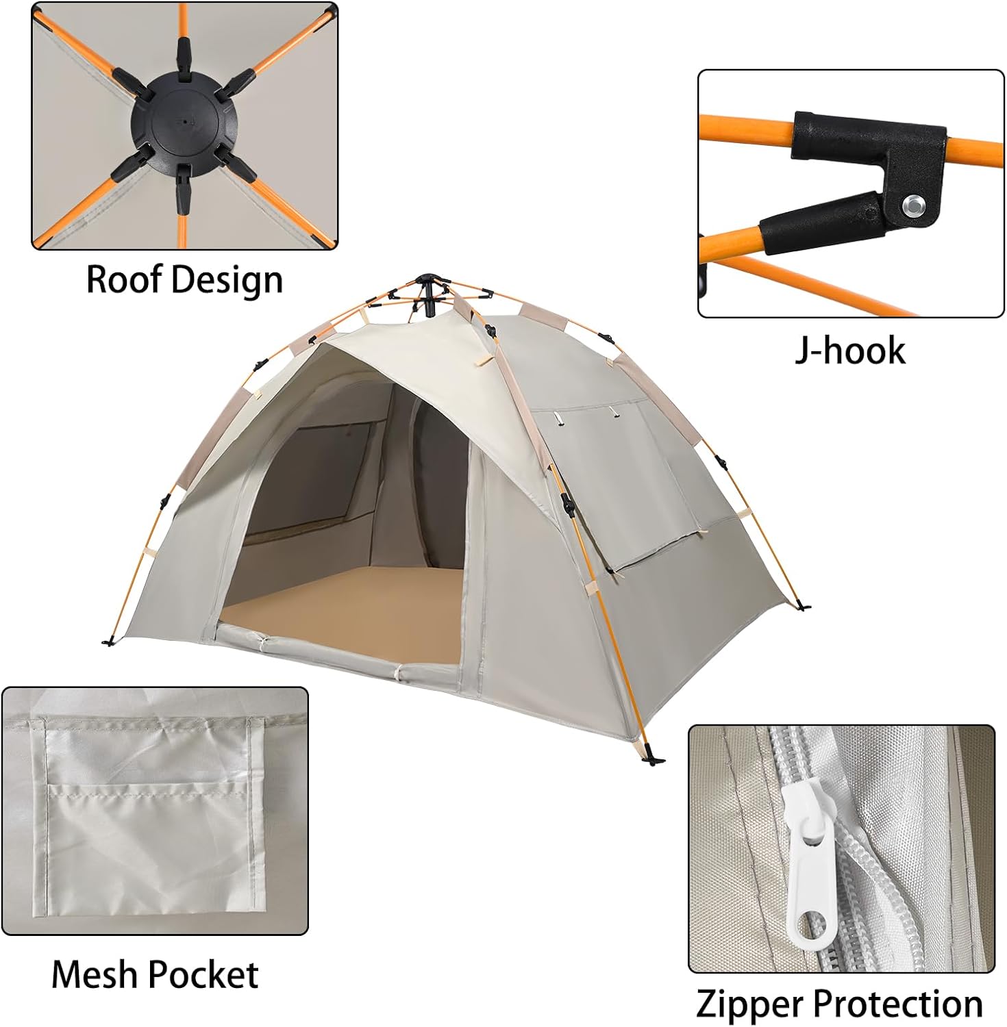 Camping Tent 2-3 Person Pop up Tent 4 Season Waterproof Windproof Instant Camping Tent with Door and Window for Outdoor Family Camping, Hiking, Hunting(Cloud Ash)