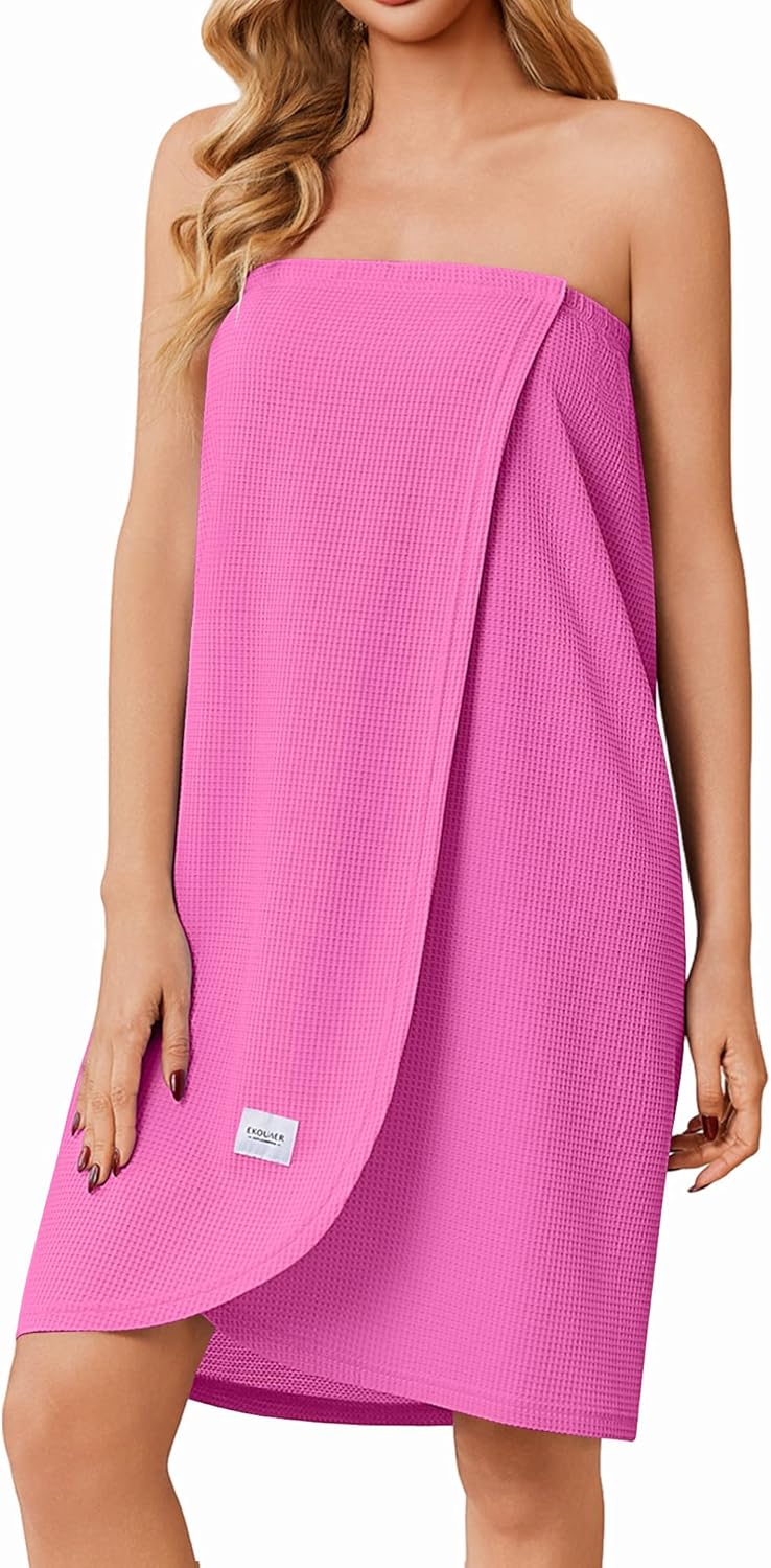 Ekouaer Waffle Robes For Women Bath Wrap Lightweight Shower Wrap 2026 Knee Length Spa Robe with Adjustable Closure S-XL