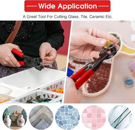 Mosaic Tools, 200mm Heavy Duty Glass Mosaic Cut Nippers Ceramic Tile Wheel Wheeled Cutter Pliers Tool for Glasss Tile Ceramic Cutting