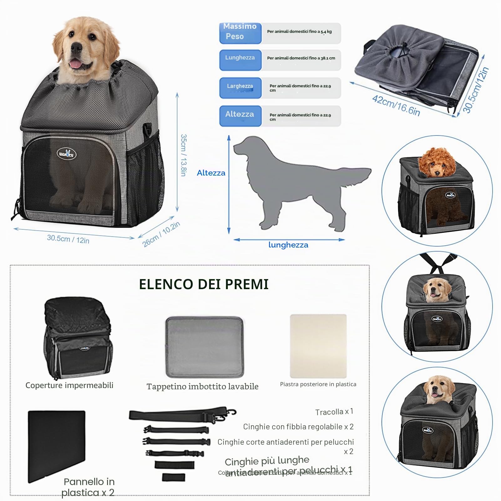 Lixada Zaino portabiciclette per Animali Domestici Portabiciclette per Cani Pieghevole Rimovibile,Cestino per Bicicletta Animale Domestico, per Cani/Gatti,Cestino Multiuso per Biciclette da Trasporto