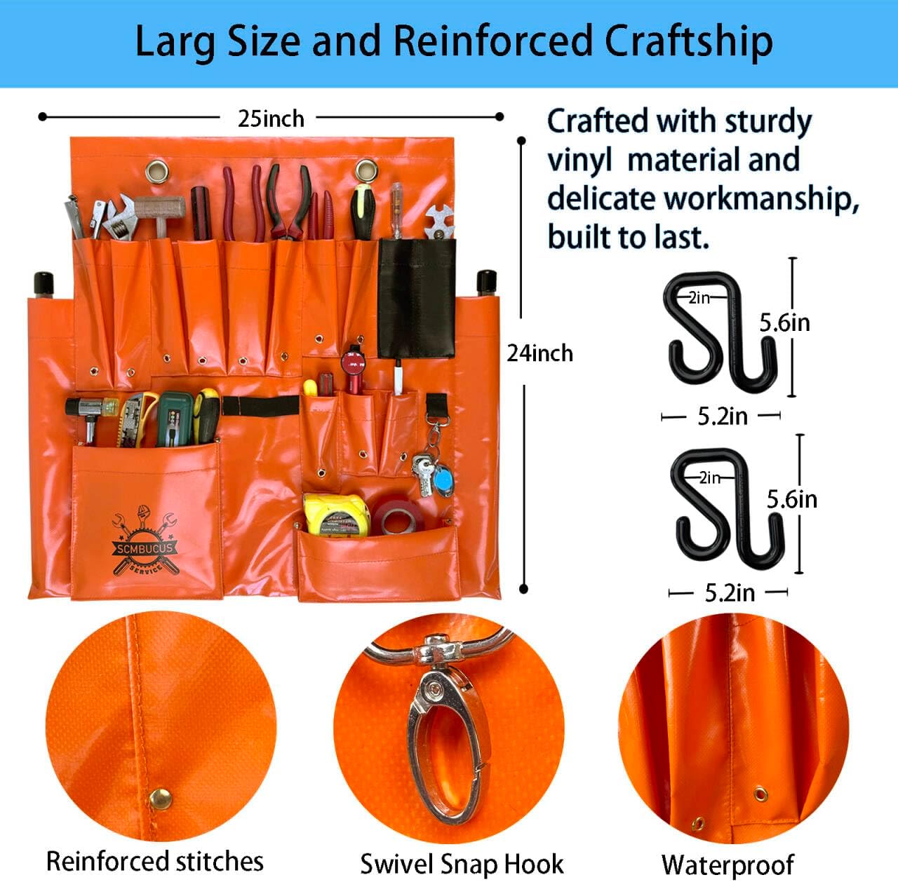 Lineman Tool Board Secure Fit, Aerial Apron, Sturdy Lineman Tool Bag, Bucket Truck Tools Organizer, Include Two 2" Hooks