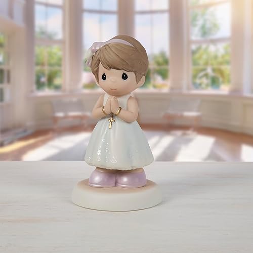 Miniatura 5 de Precious Moments Figura de comunión, bendiciones en tu primera comunión, niña de cabello moreno, recuerdo religioso para la fe católica y cristiana
