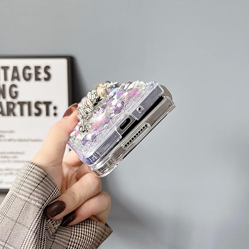 Miniatura 6 de Omio Funda diseñada para Samsung Galaxy Z Fold 3 bonita para mujeres y niñas de lujo con diamantes de imitación calavera y perla correa de cristal