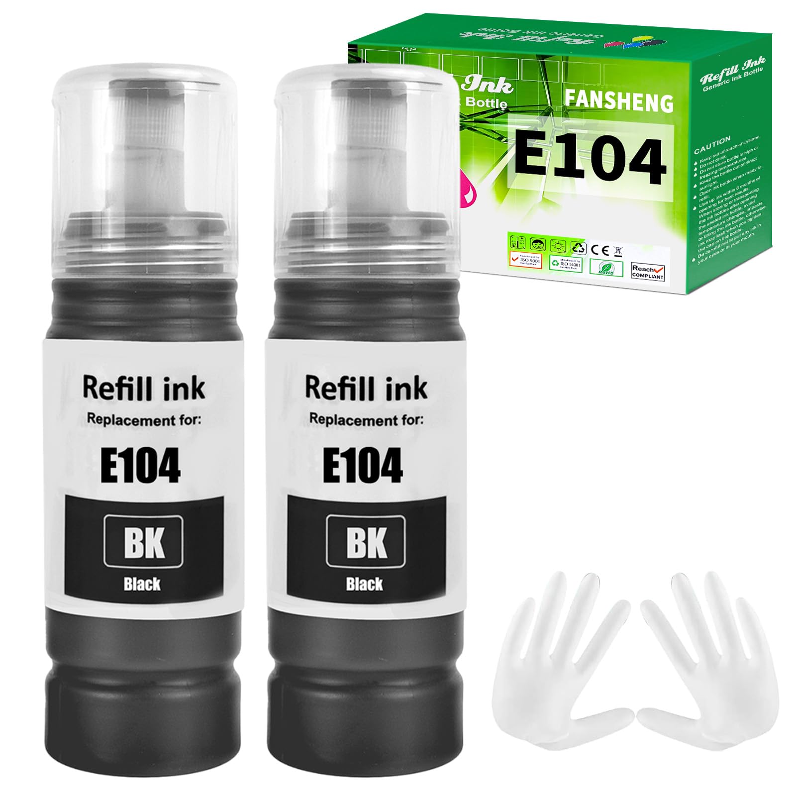 FANSHENG 104 Tinte kompatibel mit epson 104 Tintenfehlflaschen für ecotank ET-1810 ET-2870 ET-2720 ET-2715 ET-2721 ET-2712 ET-2810 ET-2820 ET-2821 ET-2825 ET-2826 ET-4700 ET-4800 (2 Pack Schwarz x 2)