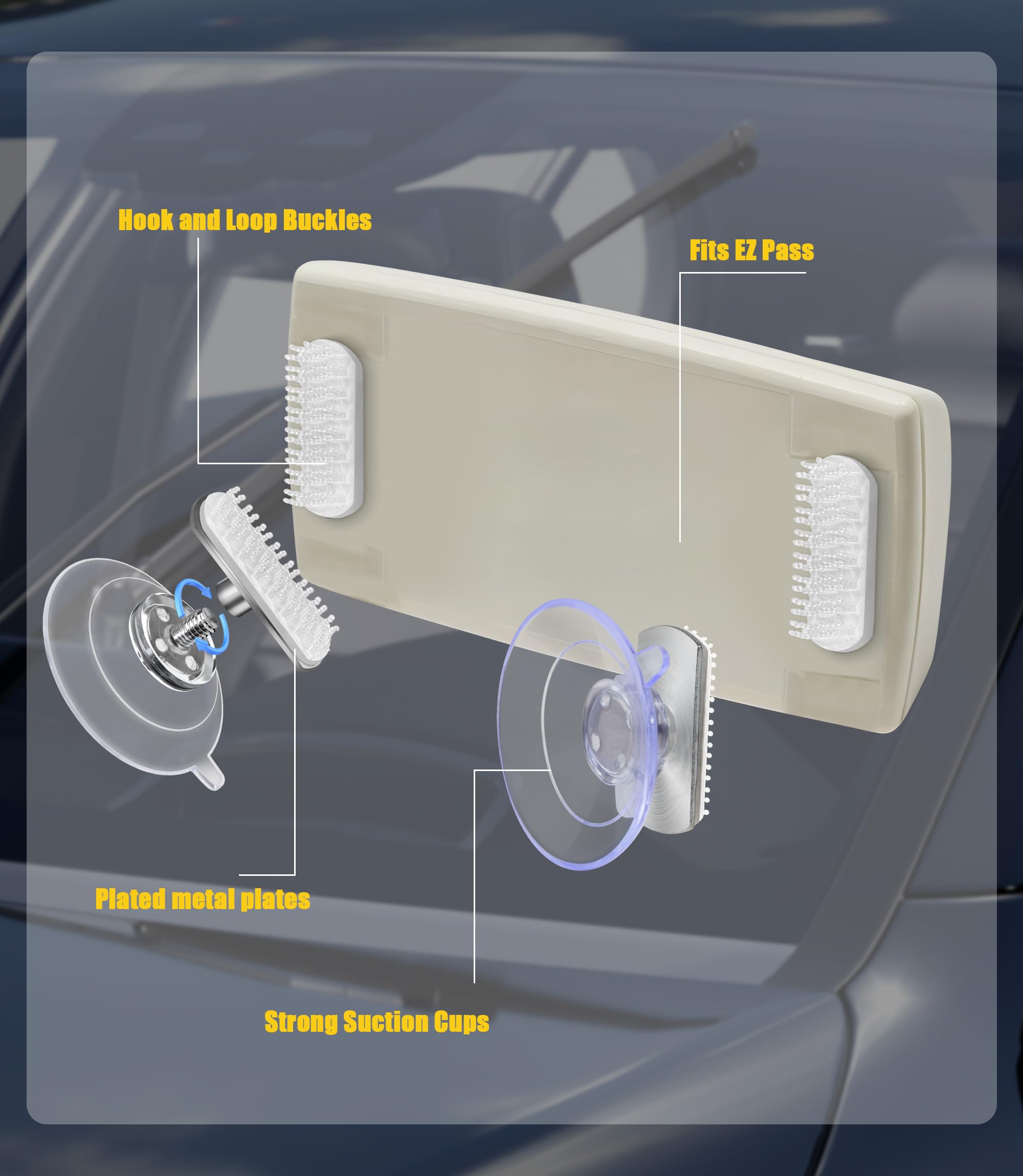 (2 Sets) Orzero EZ Pass Holder for Windshield, Fits Most US States Major Toll Pass Flexible Easy to Install and Remove with 4pcs Strong Suction Cups & 4pcs Mounting Strips
