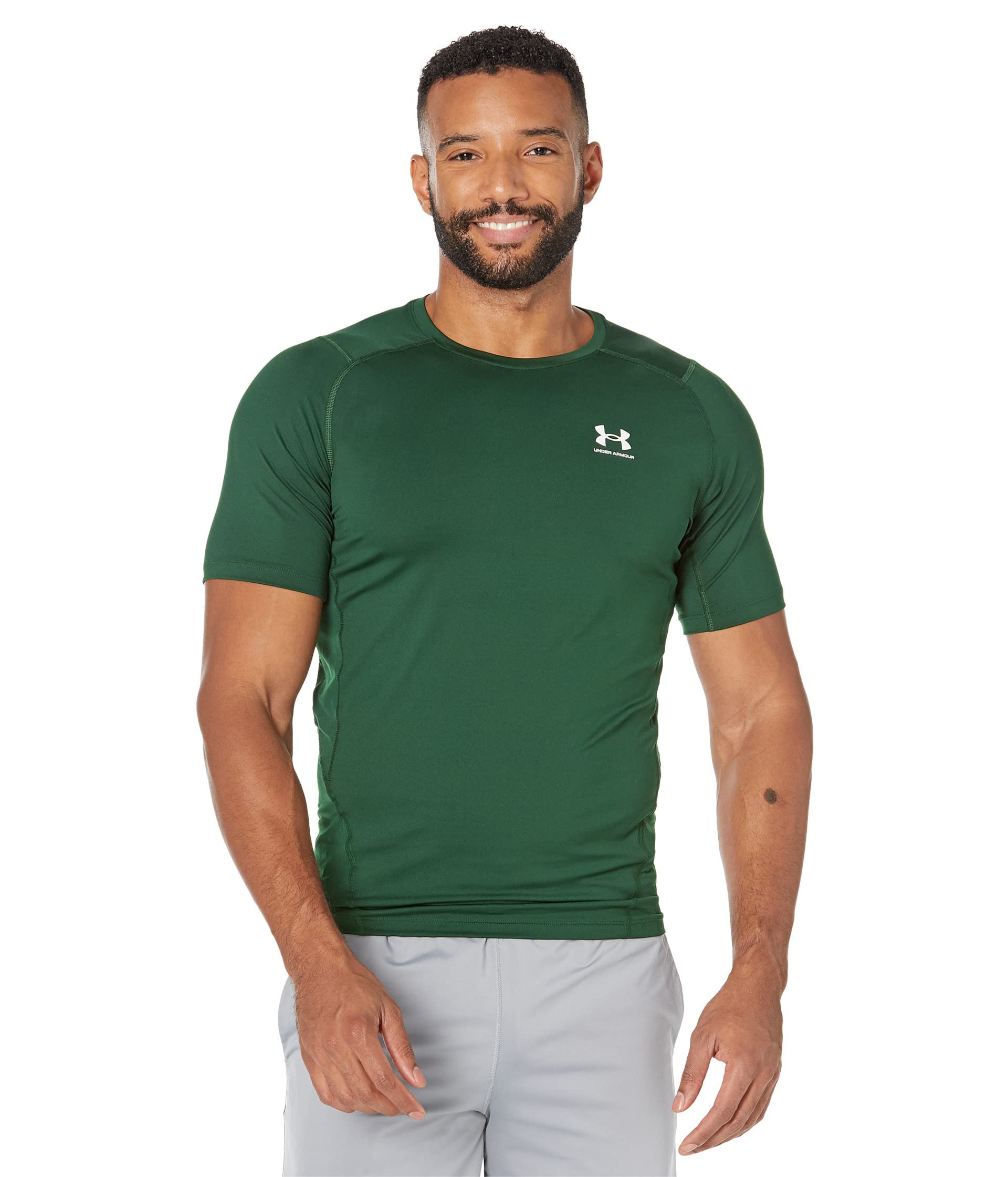 Under Armour Men's Forest Green (301) / White Heatgear Compression Short-Sleeve T-Shirt, 3XL