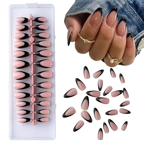 240pcs Pre-Design Basic Black UV Gel French Nail Tips, Medium
