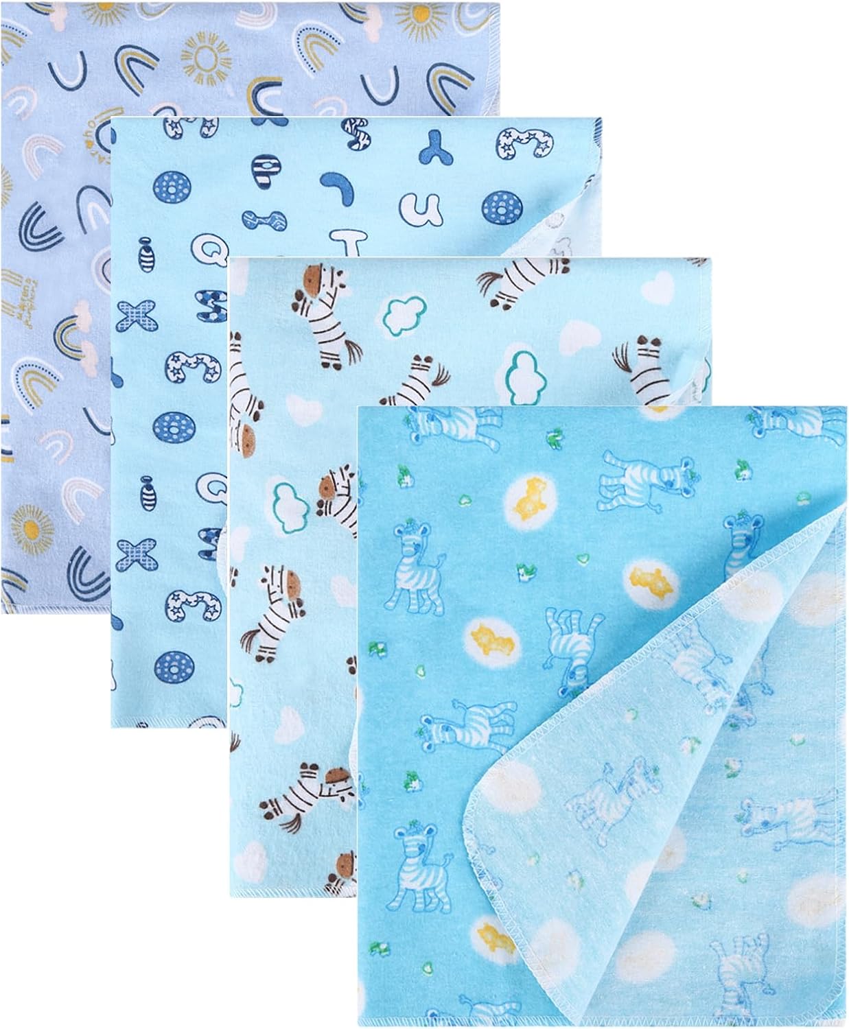 New Flannel Receiving Blankets 4 Pcs, Baby Swaddle Blankets, Infant Flannel Blanket 30 X 30 Inch for Boy or Girl (Style3)