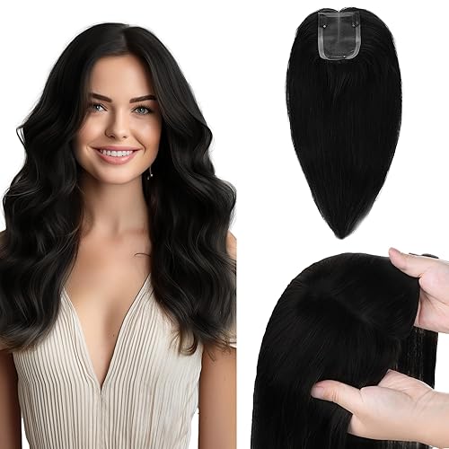 Miniatura 10 de GOO GOO Toppers de cabello humano para mujer, postizo para cabello fino, sin flequillo, 5 x 2.75 pulgadas, base superior mono de 2.75 pulgadas, clip