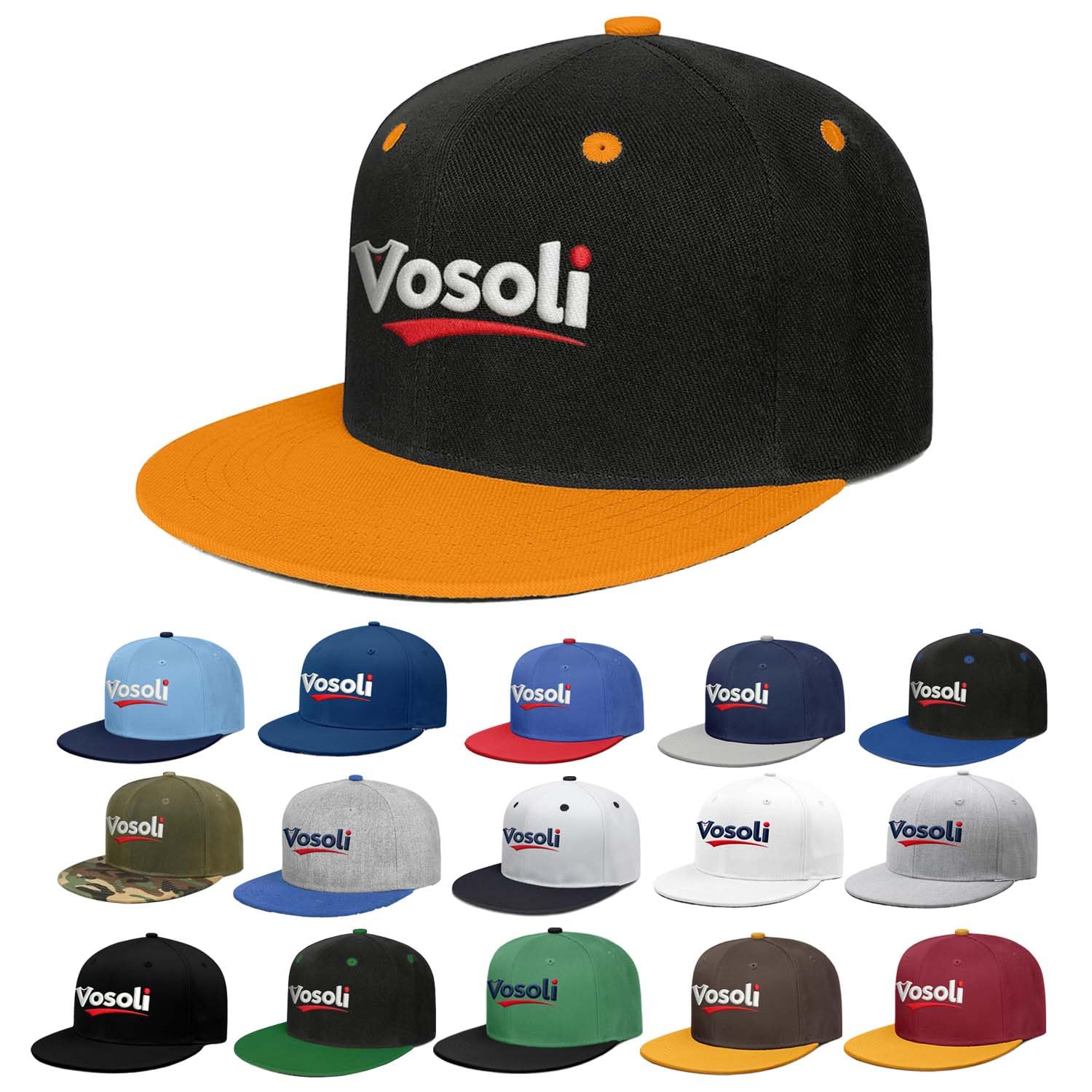 Custom Flat Brim Trucker Cap Adjustable Snapback Hat Embroidered Text Logo and Print Photo Image Bulk Personalized