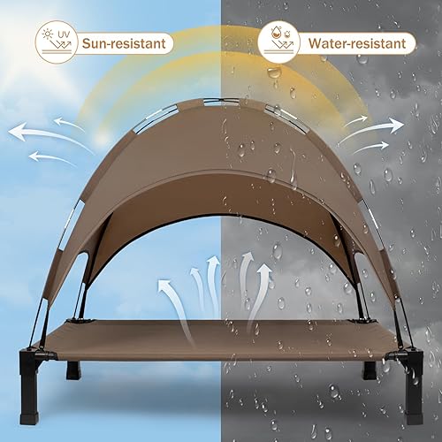 Miniatura 2 de Heeyoo Cama elevada para perros con dosel, cama para perro al aire libre con tienda de campaña de sombra extraíble, cuna elevada portátil para