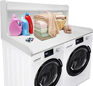 GarveeHome 2-Tier Washer Dryer Countertop, Wood Laundry Countertop with 2.75" H Edge Rails, Waterproof Washer Dryer Cover with Anti-Slip Pads for Laundry Room Organization and Storage