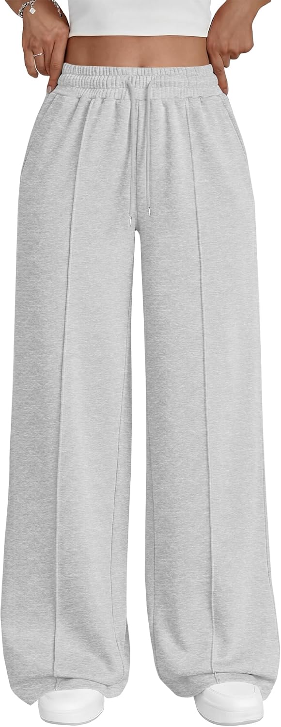 LOMON Womens Wide Leg Sweatpants Drawstring Elastic Waist Pants Baggy Sweat Pants Teen Girl Joggers Pant with Pockets - Image 2