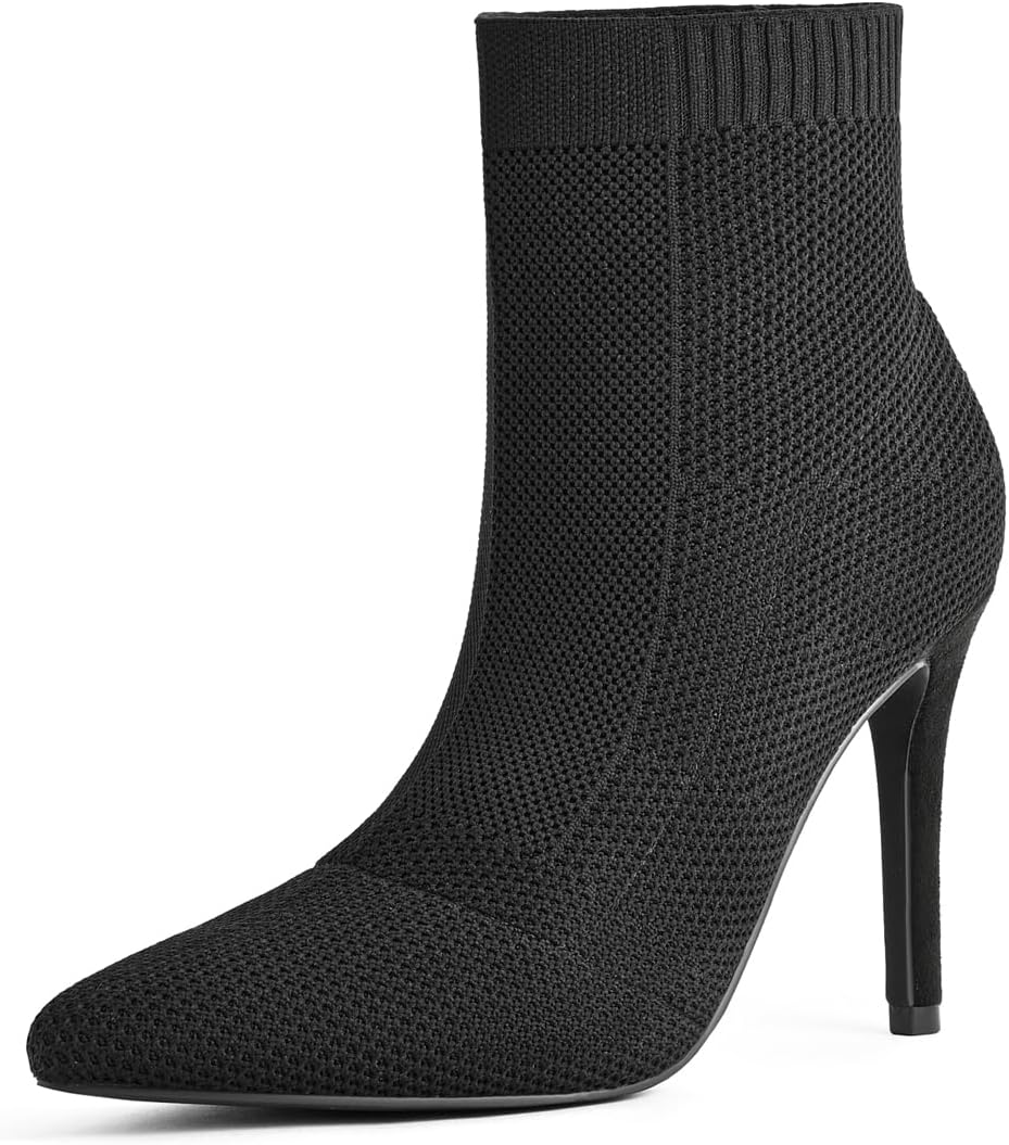 Pointed Toe Stiletto Ankle Boots for Women Trendy 4 in High Heel Sock booties