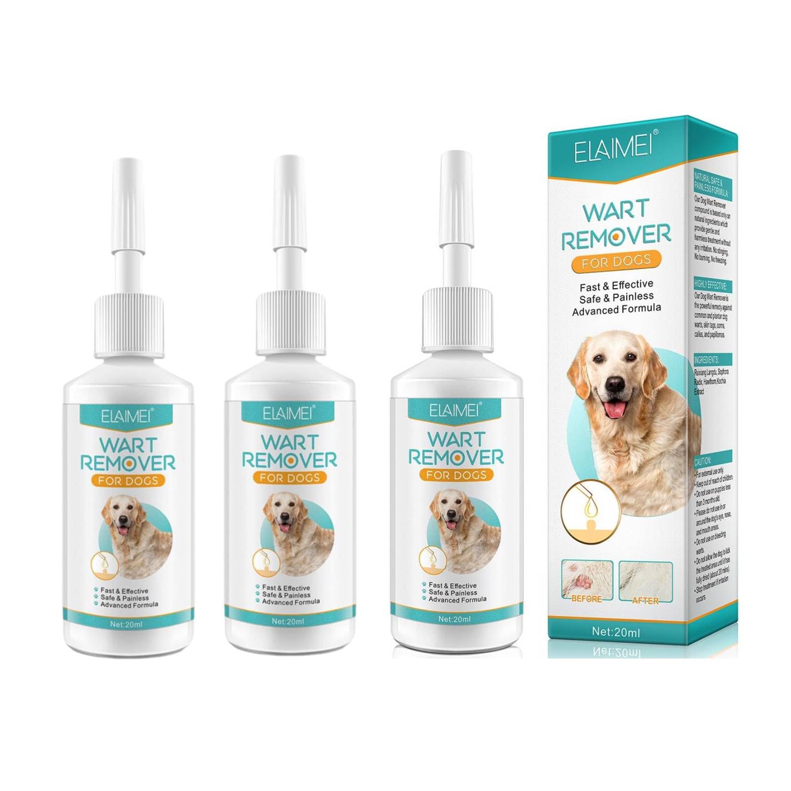 Lot de 3 éliminateurs de verrues pour chien – Éliminateur de verrues pour chien pour tous les types de chiens et chiens de petite, moyenne et grande taille, chaque flacon de 20 ml, éliminateur de
