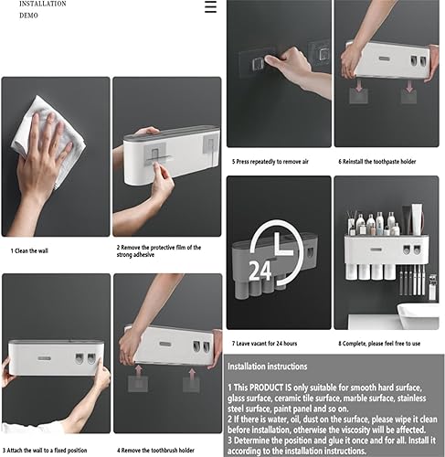 Miniatura 9 de Dispensador automático de pasta de dientes magnético cepillo de dientes 2 tazas soporte 6 cepillos de dientes (2 dispensadores 2 tazas)