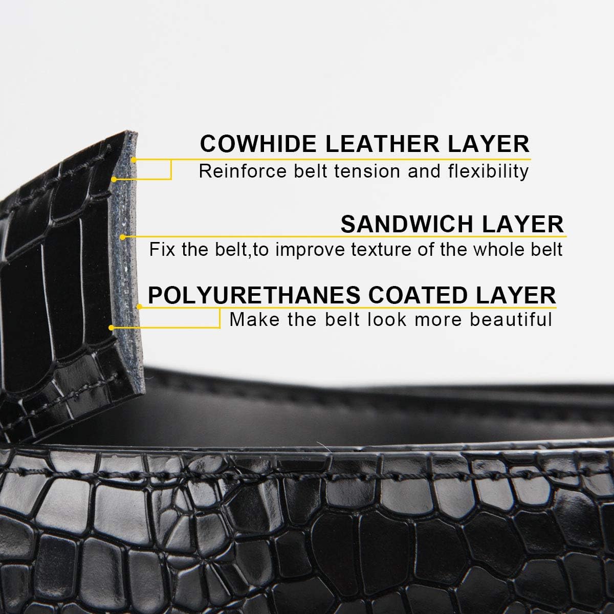 Mens Belt, Ratchet Belts Adjustable Automatic Buckle PU Leather belt for men - Trim to Fit - Image 6