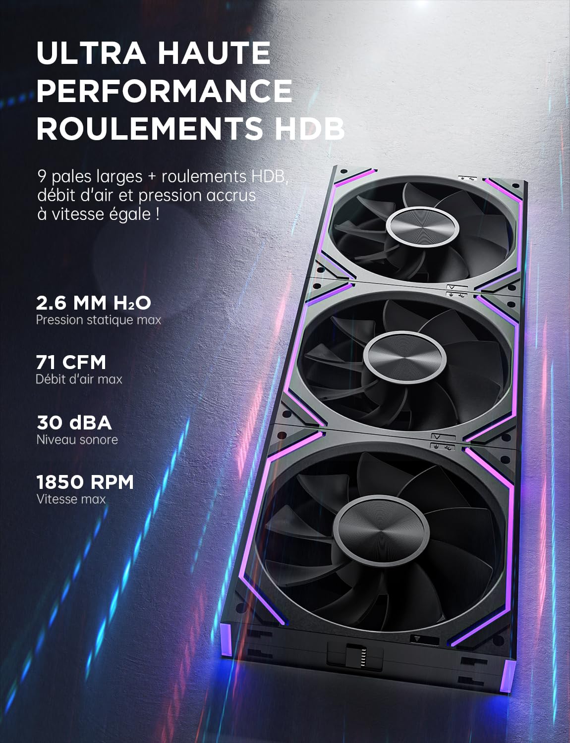 AsiaHorse DAWN ARGB Daisy Chain Lot de 3 ventilateurs de boîtier inversé, 120 mm, pour PC, miroir infini, HDB, 71 CFM/1850 RPM, 2.6 MMH2O, 4 broches PWM et ARGB 5 V 3 broches pour Asus Aura ASRock