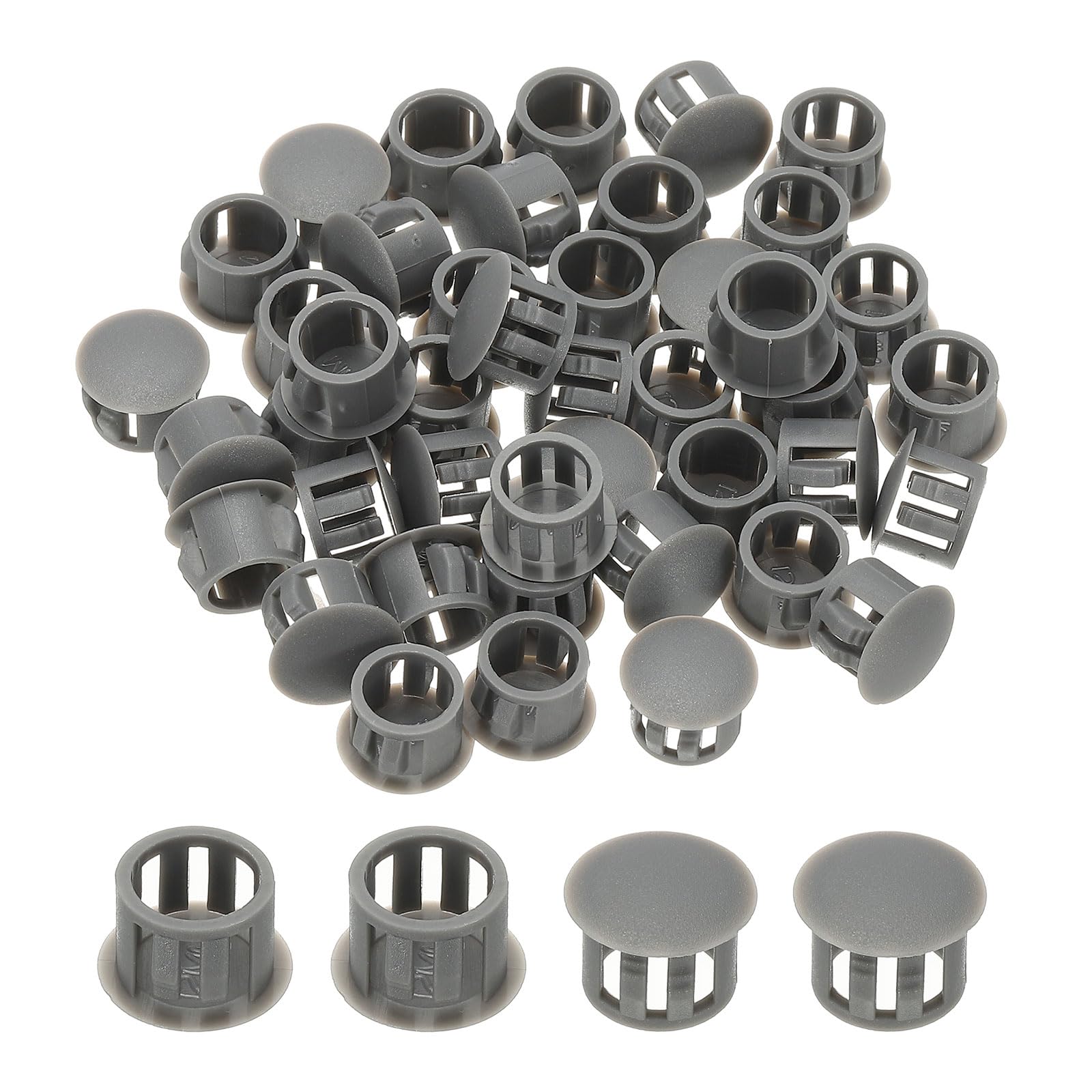 PATIKIL Plastic Screws Hole Plugs, 99 Pcs 1/2"(12mm) Round Plastic Hole Caps Snap Desk Grommet Buckle Knockout Locking Covers Furniture Insert End Cap for Kitchen Cabinet, Gray