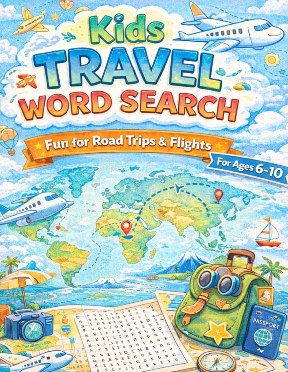 Kids Travel Word Search: 60 Fun Puzzles for Road Trips, Flights, and Adventures | Large Print Activity Book for Kids Ages 6–10 | Screen-Free Travel Entertainment (Kids Travel Activities)