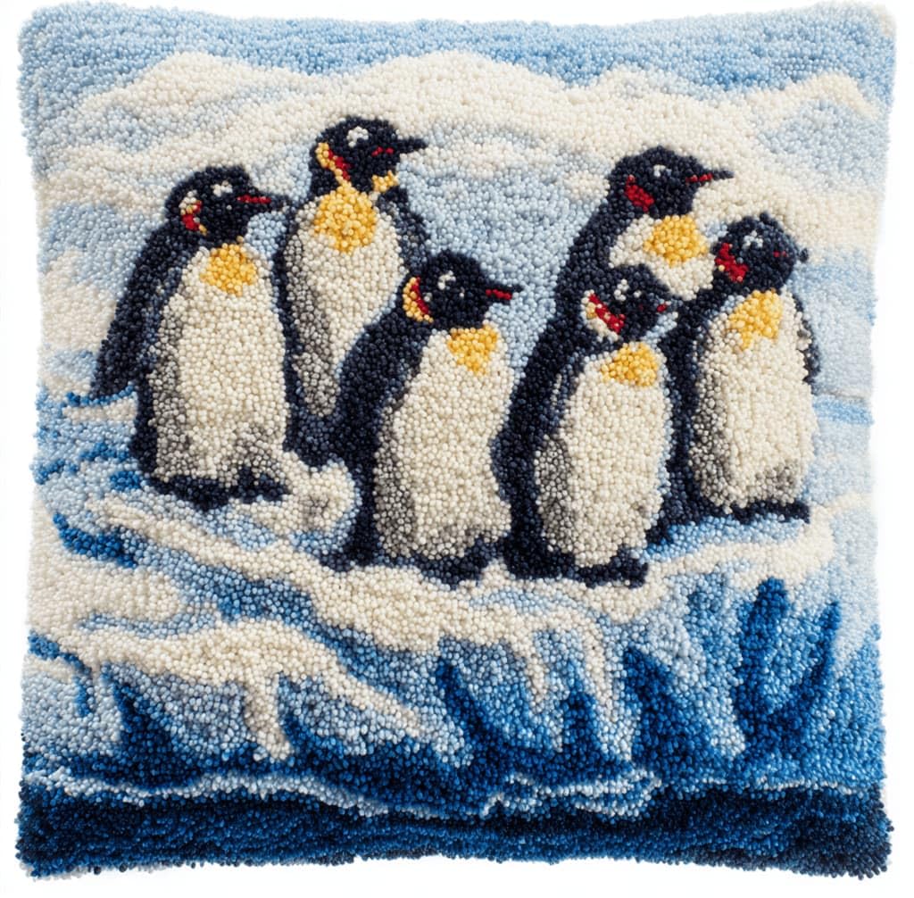 Kitquiver Latch Hook DIY Pillow Kit,Penguin Handmade Cushion Cover 43X43Cm