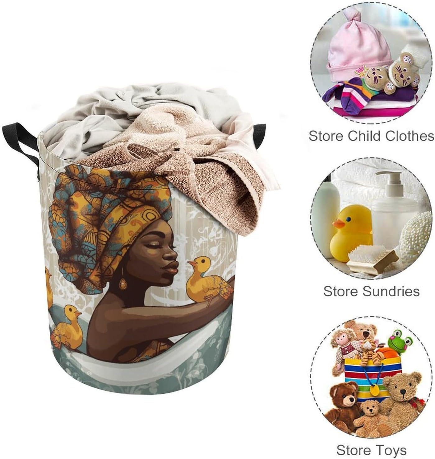 African Women Laundry Basket Collapsible Clothes Hamper with Reinforced Handles Large Capacity Waterproof Laundry Bag Freestanding Laundry Hamper for Bedroom Bathroom