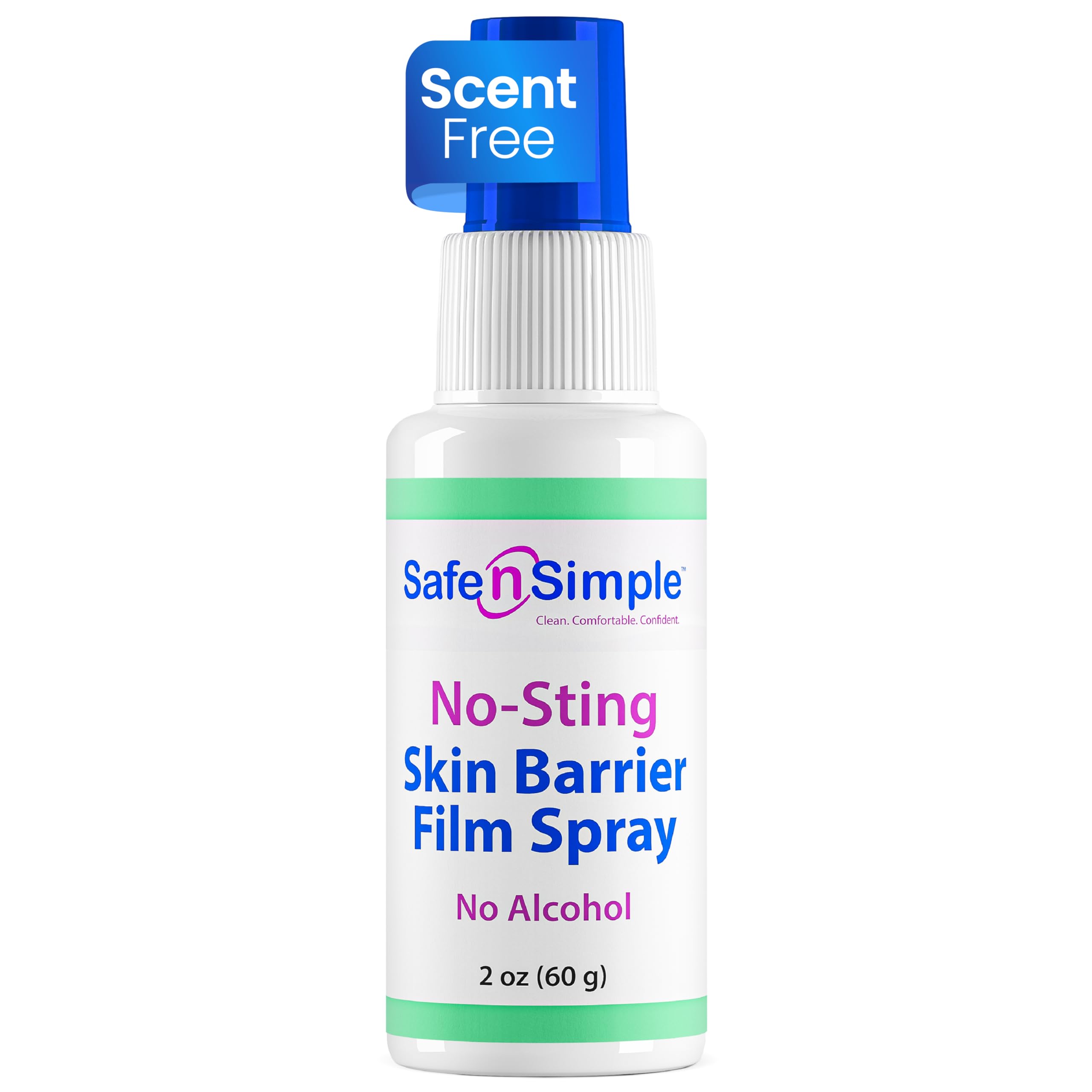 Safe n' Simple No Sting Barrier Film Spray - 2 Oz - Odor-Free Pre Tape Solution - No-Alcohol Skin Prep - Adult Adhesive Spray for Skin Protectant