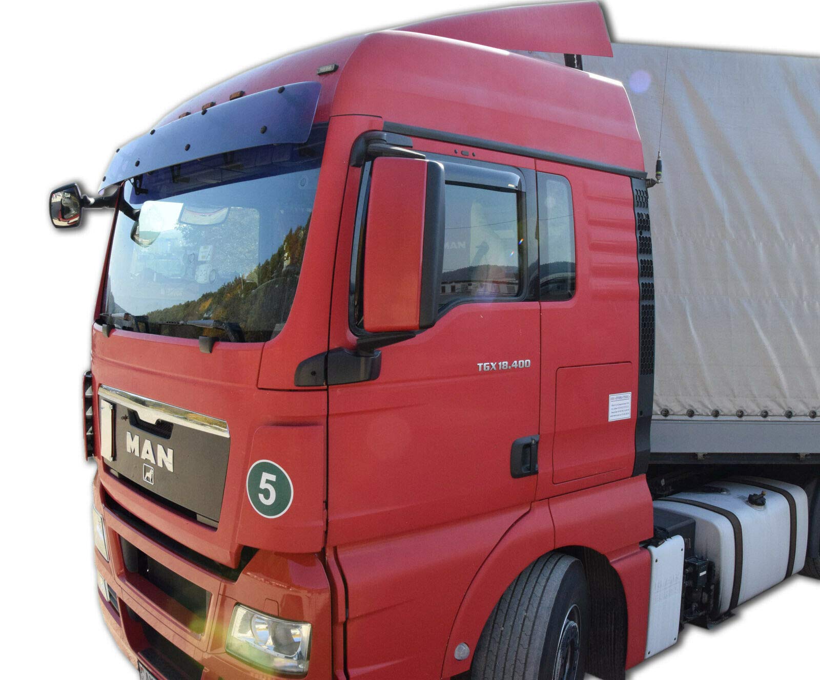 SCOUTT Windabweiser passend für Man TGX Kombi ab 2015 2tlg, Regenabweiser Vorne Passform Getönt Dunkel Selbstklebend 2-teilig