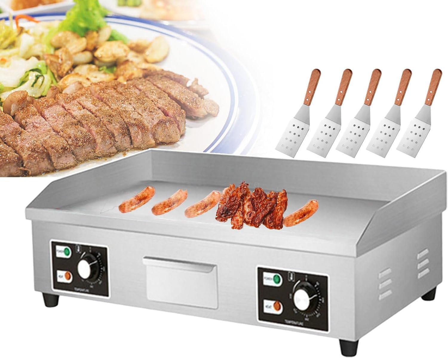 Placa de parrilla eléctrica comercial para fregadero de cocina, 25.984 x 15.748 in/28.740 x 15.748 in, parrilla Teppanyaki de acero inoxidable 3500 w/4400 W, placa caliente antiadherente para