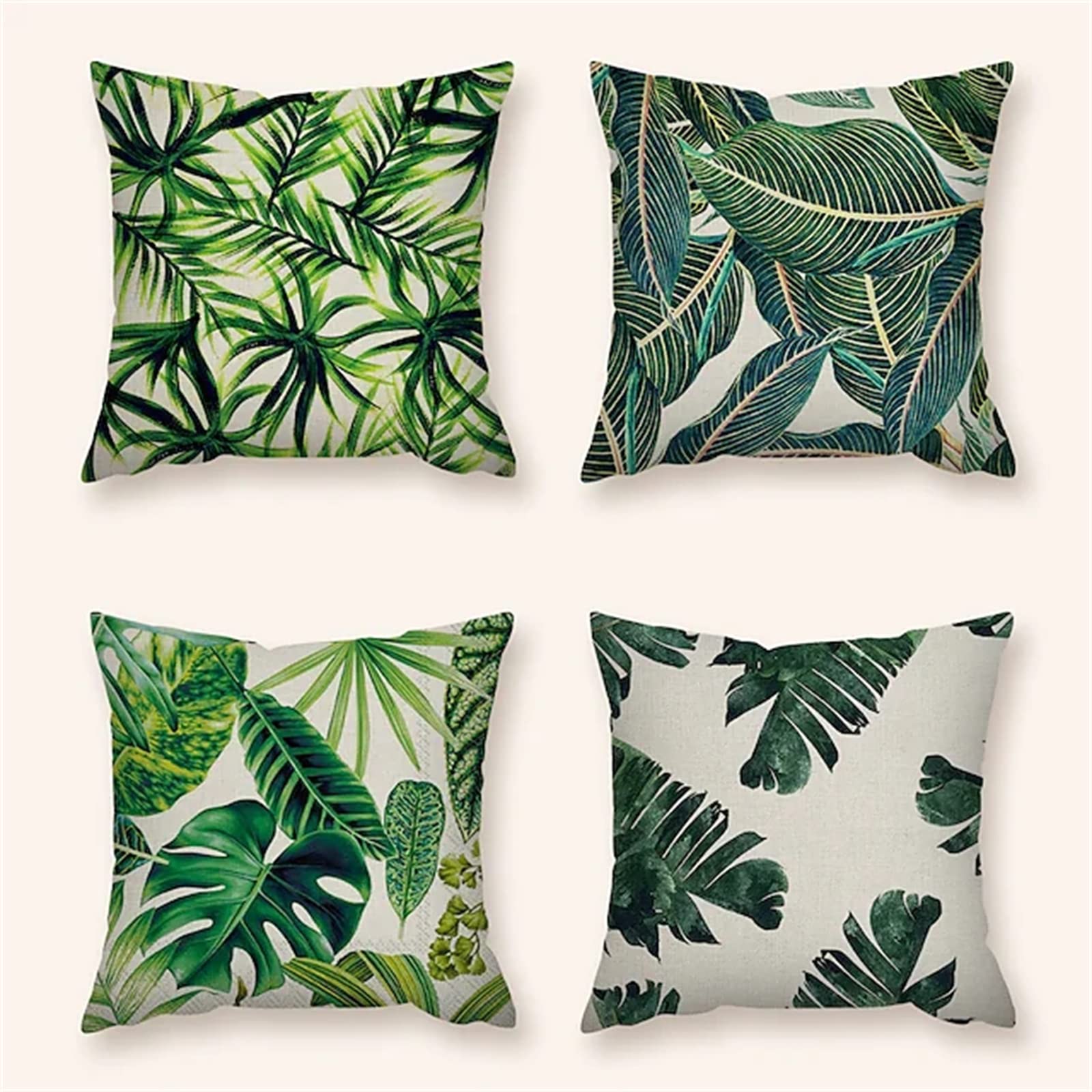 Hojas Verdes Cojines 60x60cm,Funda de Almohada de Moderna Decorativa Cojín Decorativo para Sofá,Decoración para Casa,Estampado por Ambos Lados Juego de 4 Exterior Cojines a928