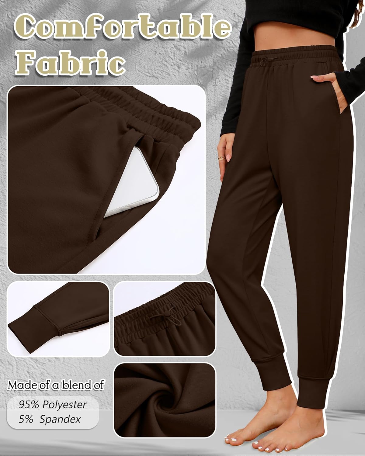 3 Pack Women's Sweatpants Jogger High Waisted Drawstring Athletic Running Yoga Workout Pants with Pockets - Image 5